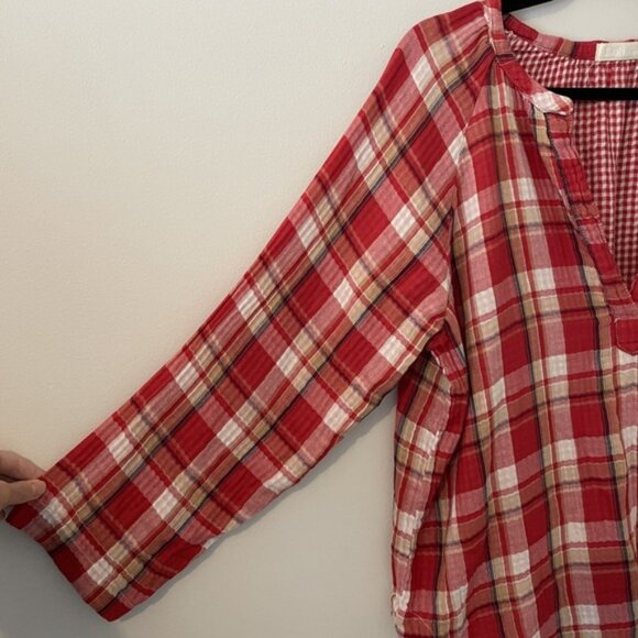 CP Shades Plaid 100% Cotton Gauze Popover Top Red Size S Fall Boho Western USA - Picture 5 of 7